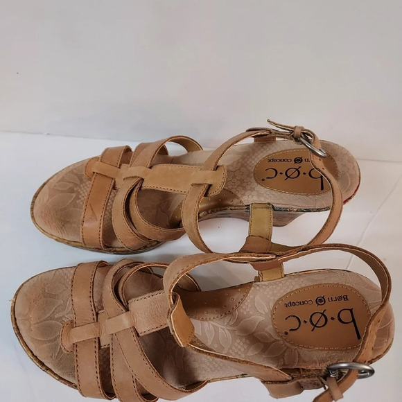 BOC Born Concept Leather Floral Cork Wedge Slingback Sandals in Size 8 - Picture 3 of 11